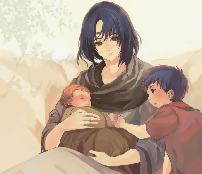 blue_hair, brown_hair, child, elena_(fire_emblem), fire_emblem, fire_emblem:_souen_no_kiseki, fire_emblem_path_of_radiance, fire_emblem_radiant_dawn