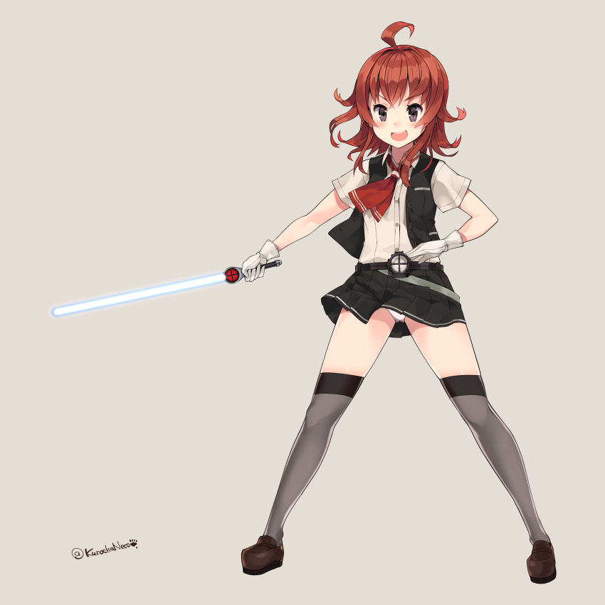1girl, absurdres, ahoge, arashi_(kantai_collection), blouse, energy_sword, female, gloves