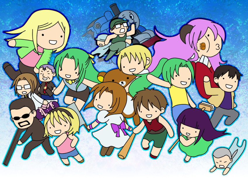 billhook, chibi, crossover, everyone, furude_rika, hanyuu, higurashi_no_naku_koro_ni, houjou_satoko, houjou_satoshi, irie_kyousuke, kasai_tatsuyoshi, kashiwa_kiseri, maebara_keiichi, o3o, oishi_kuraudo, okonogi_tetsurou, ooishi_kuraudo, ryuuguu_rena, serico, sonozaki_mion, sonozaki_shion, takano_miyo, thomas_the_tank_engine, tomitake_jiro, tomitake_jirou