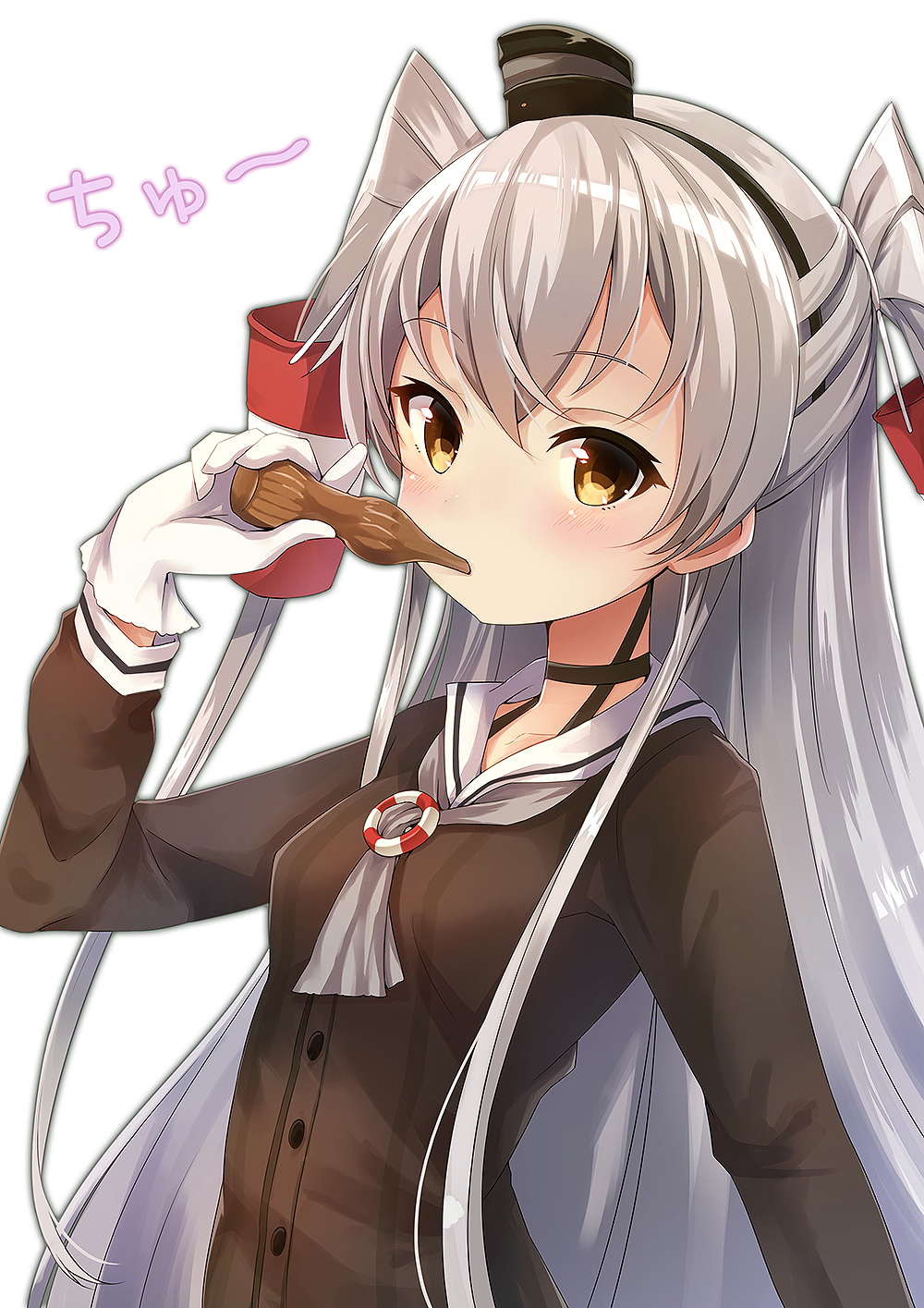 1girl, amatsukaze_(kantai_collection), brown_eyes, dress, gloves, hairband, highres, kantai_collection