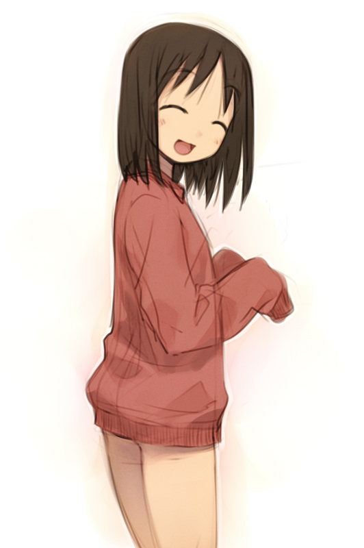 azumanga_daioh, azumanga_daiou, bad_id, blush, bottomless, brown_hair, closed_eyes, dress_shirt