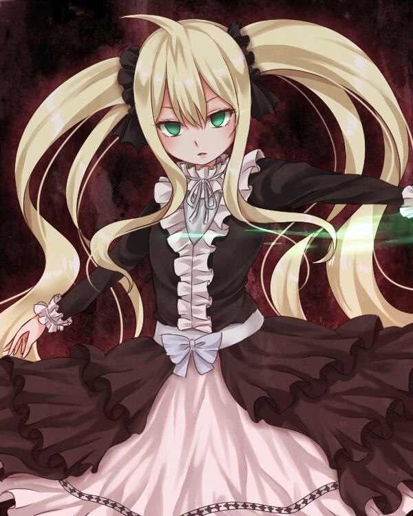 1girl, aru_gunsou, black_dress, blonde_hair, character_request, dress, fairy_tail, frilled_dress