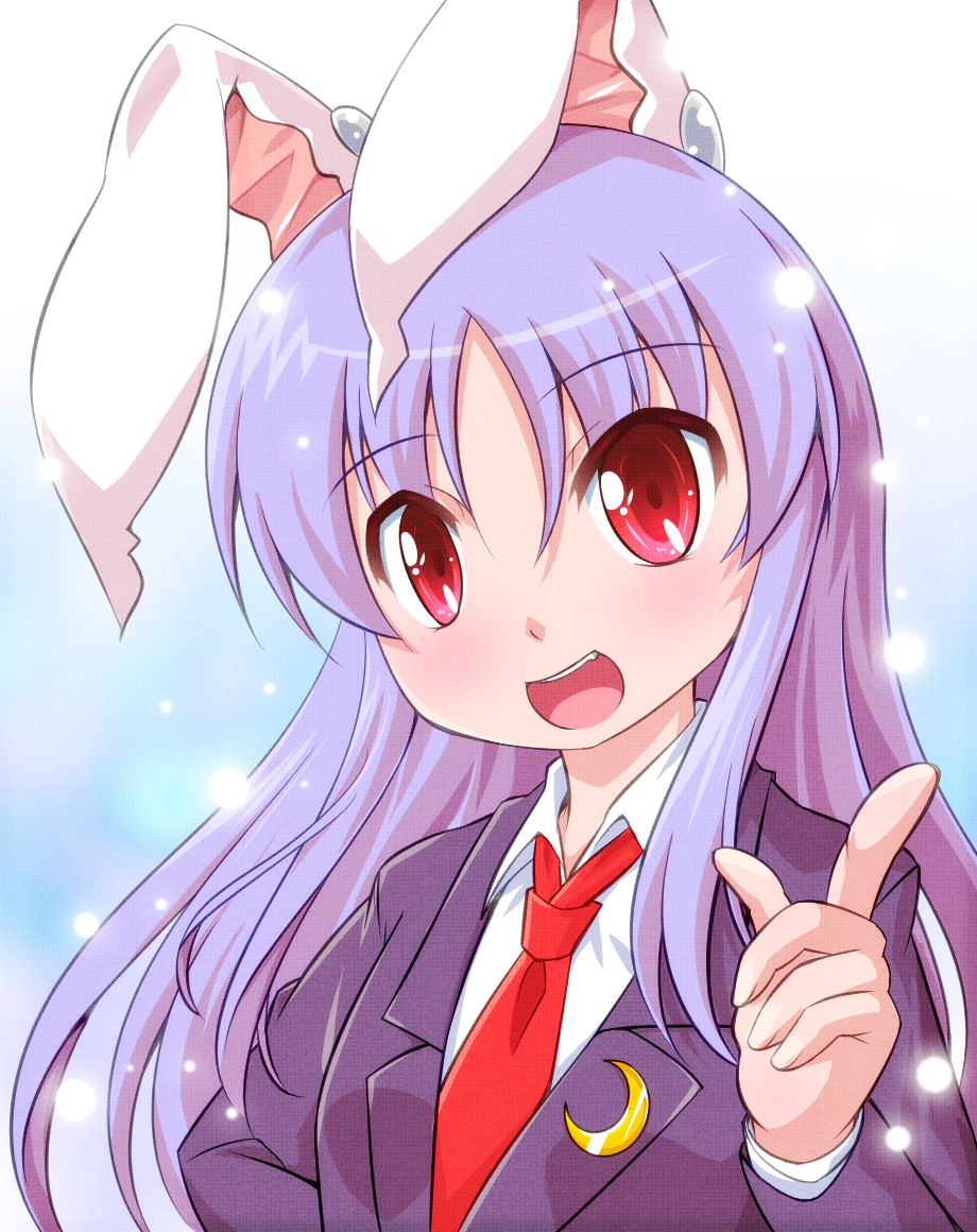1girl, animal_ears, blazer, blouse, crescent_moon, lavender_hair, long_hair, looking_at_viewer