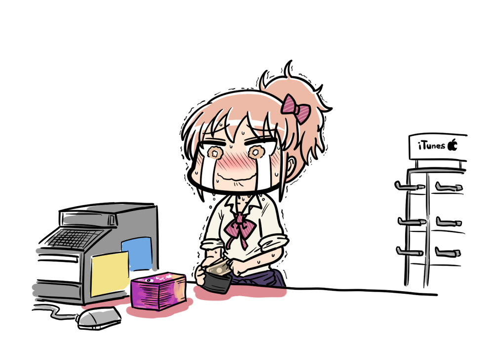 1girl, blush, crying, crying_with_eyes_open, gift_card, idolmaster, idolmaster_cinderella_girls, itunes