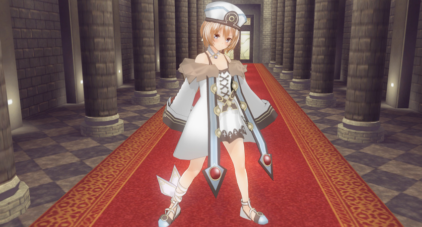 1girl, 3d, absurdres, bare_shoulders, blanc, blue_eyes, blush, brown_hair