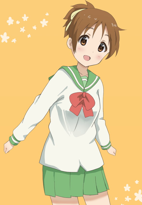 1girl, brown_eyes, brown_hair, hirasawa_ui, k-on!, ponytail, school_uniform, serafuku