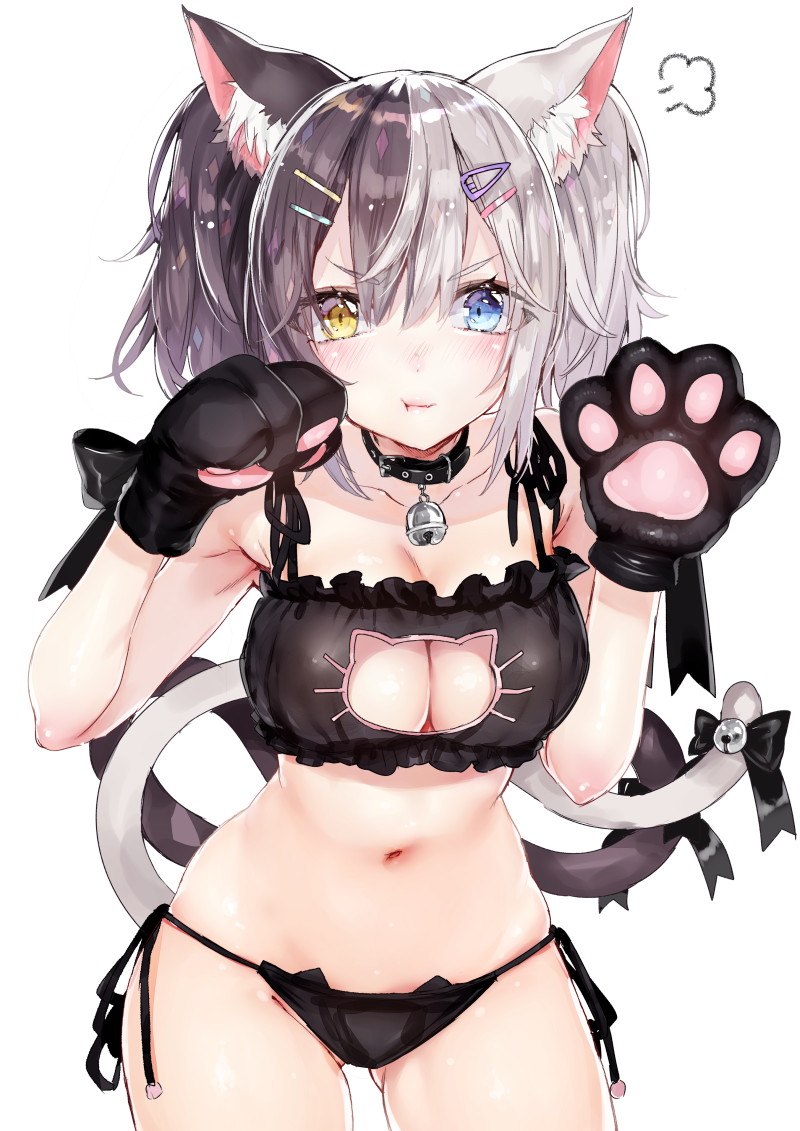 1girl, :t, =3, animal_ears, ass_visible_through_thighs, bangs, bell, bell_collar