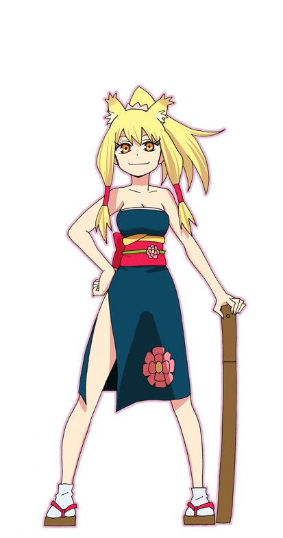 1girl, animal_ears, blonde_hair, fox_ears, japanese_clothes, long_hair, mizukami_satoshi, obi