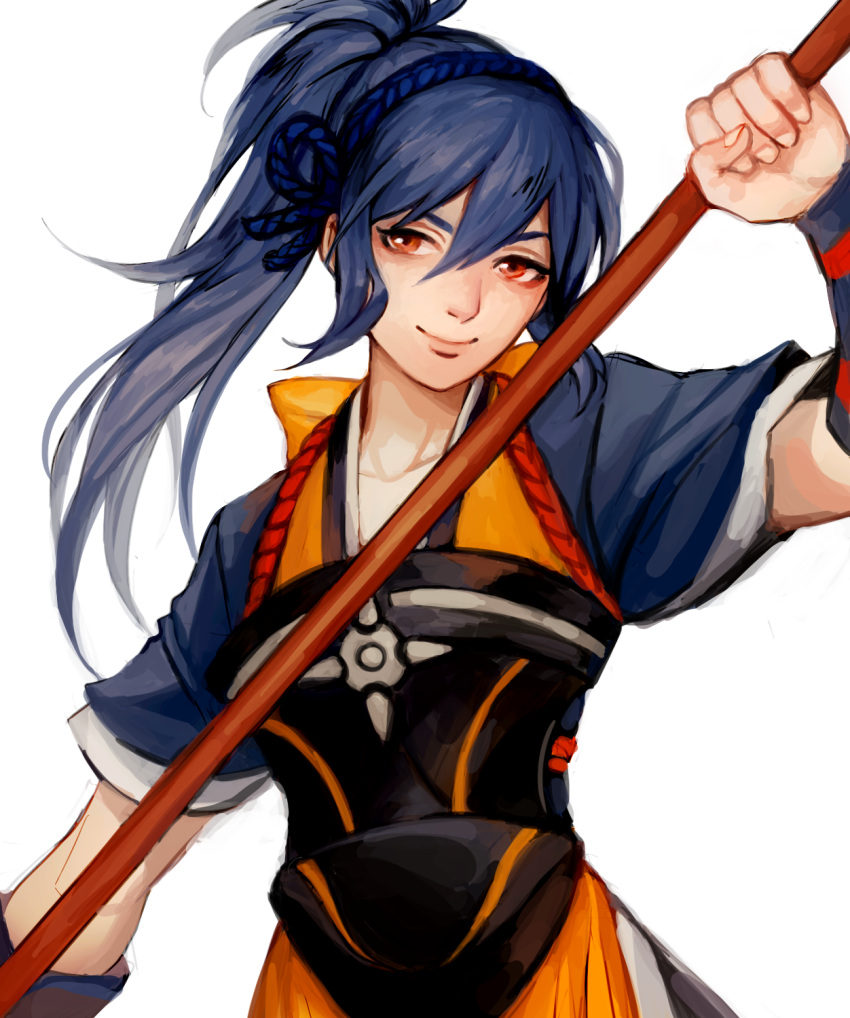 1girl, blue_hair, fire_emblem, fire_emblem_if, highres, long_hair, naginata, oboro_(fire_emblem_if)