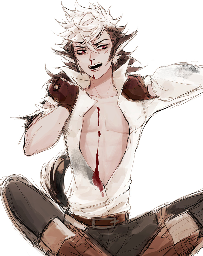 1boy, animal_ears, black_hair, blood, boots, fire_emblem, fire_emblem_if, flannel_(fire_emblem_if)