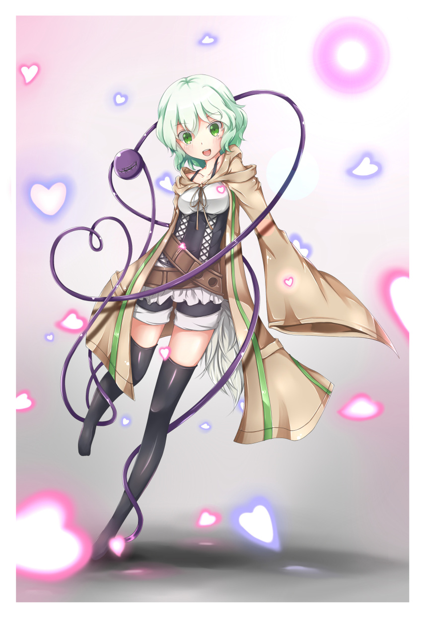 1girl, absurdres, black_legwear, blush, breasts, duel_monster, eyeball, green_eyes