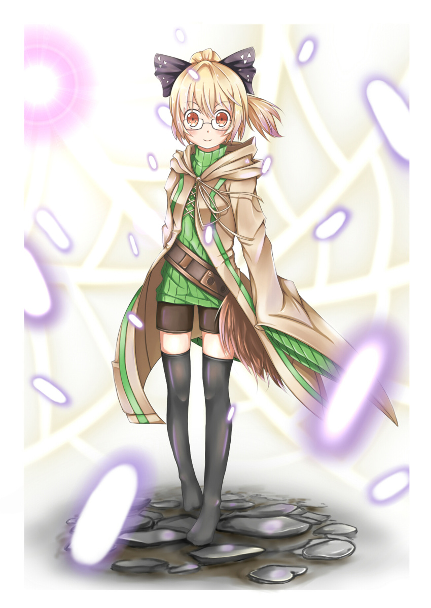 1girl, aussa, aussa_(cosplay), black_legwear, blonde_hair, breasts, duel_monster, glasses