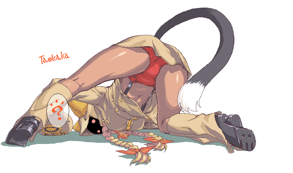 ass, blazblue, braid, dark_skin, solo, suspenders, tail, tan