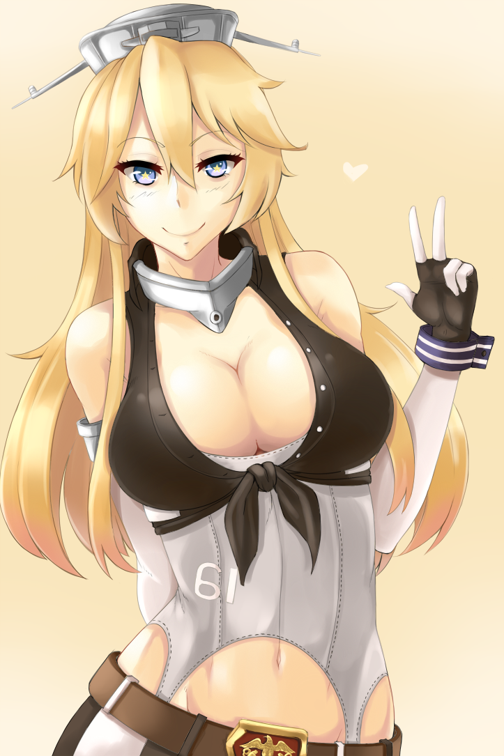 1girl, antennae, arms_behind_back, bare_shoulders, belt, black_gloves, black_shirt, blonde_hair