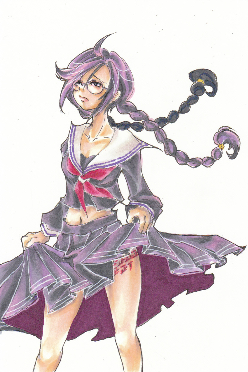 1girl, braid, collarbone, dangan_ronpa, dangan_ronpa_1, fukawa_touko, glasses, highres
