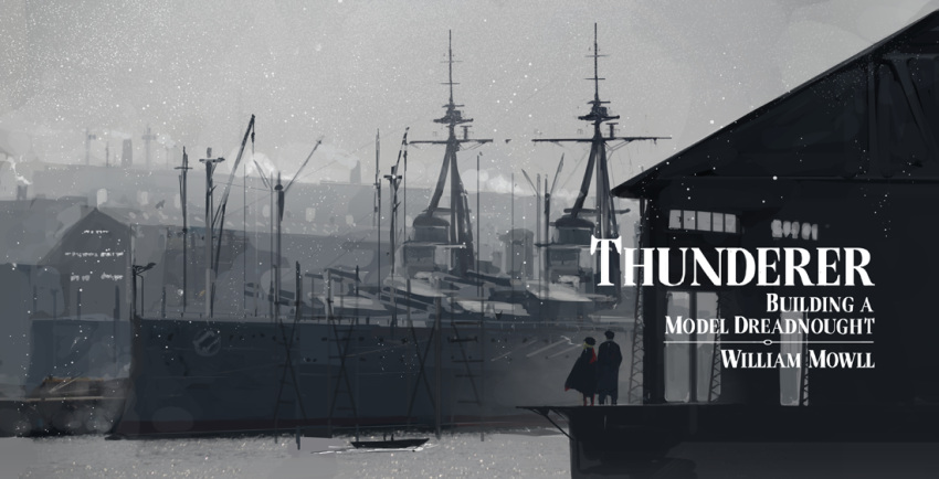 1boy, battleship, blonde_hair, boat, cape, character_name, commentary_request, crane