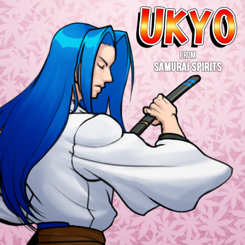 1boy, blue_hair, character_name, closed_eyes, copyright_name, japanese_clothes, josef_axner, long_hair