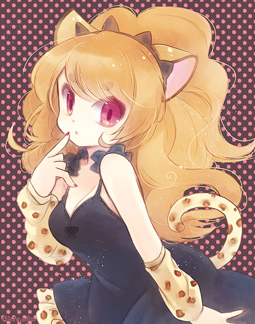 1girl, animal_ears, arm_at_side, arm_warmers, bangs, big_hair, biyon, black_bow