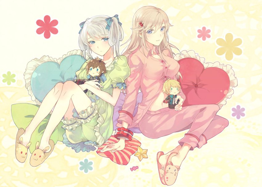 1girl, 2girls, alisa_ilinichina_amiella, blonde_hair, blue_eyes, blush, breasts, ciel_alencon