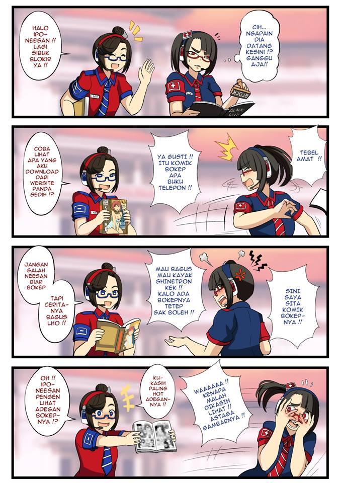 +_+, 2girls, blush, indonesian, ine-chan, internet_positif, ipo-chan, multiple_girls