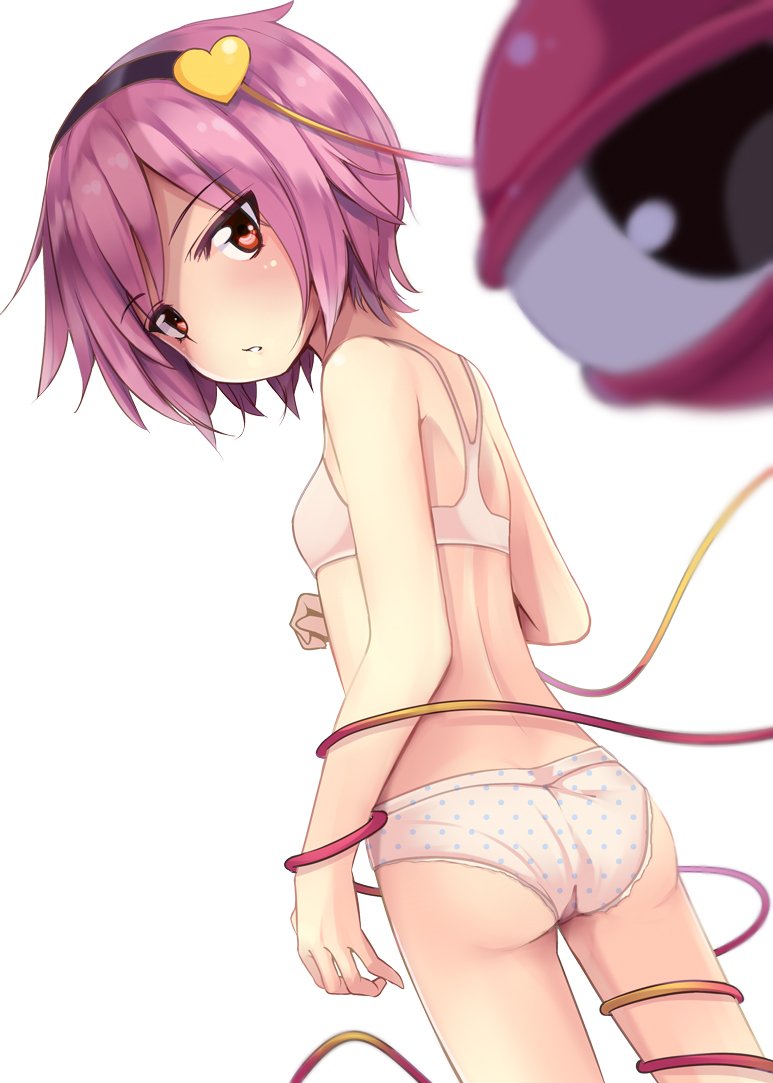 1girl, arai_togami, ass, back, blurry, blush, bra, cowboy_shot
