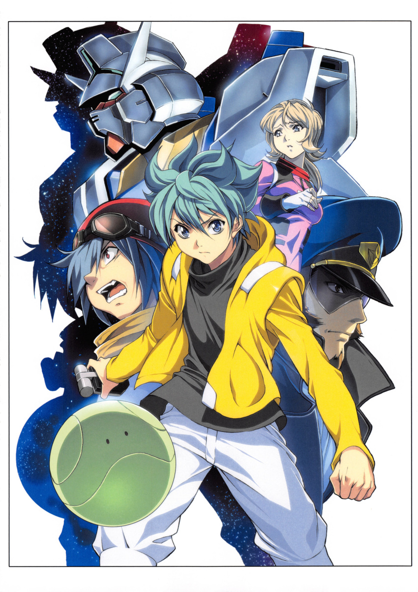 1girl, 3boys, absurdres, dique_gunhale, emily_armond, flit_asuno, goggles, goggles_on_head