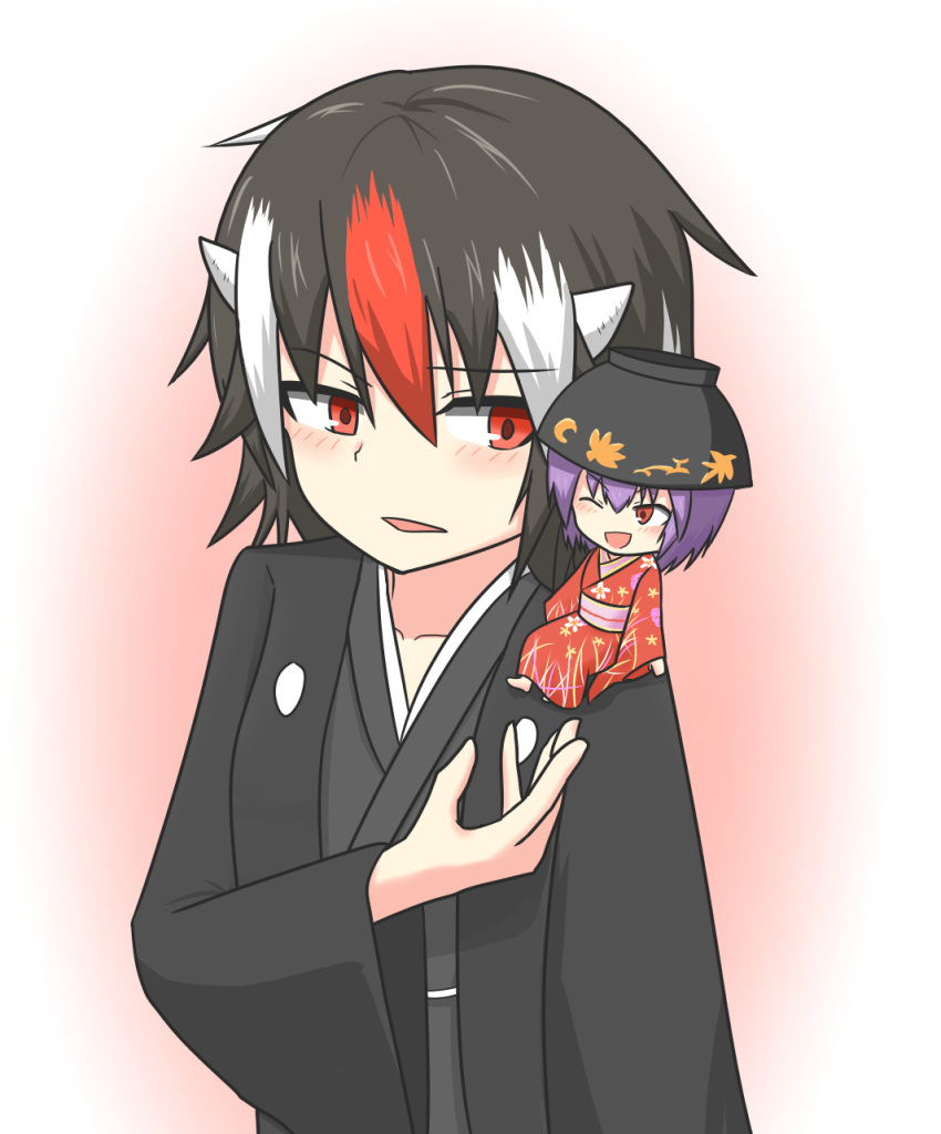 2girls, alternate_costume, black_hair, highres, horns, japanese_clothes, kijin_seija, kimono