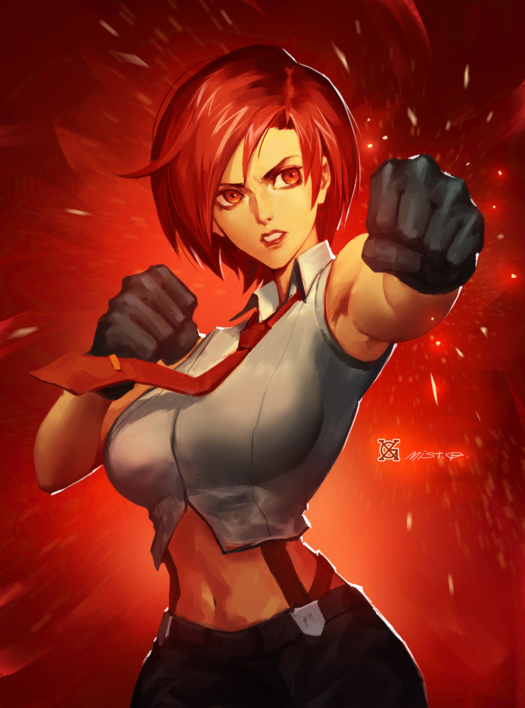 1girl, boxing, breasts, gloves, highres, large_breasts, lips, lipstick
