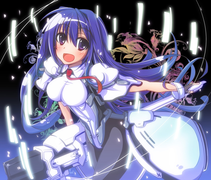 1girl, blue_hair, bodysuit, gloves, highres, long_hair, necktie, owari_no_chronicle