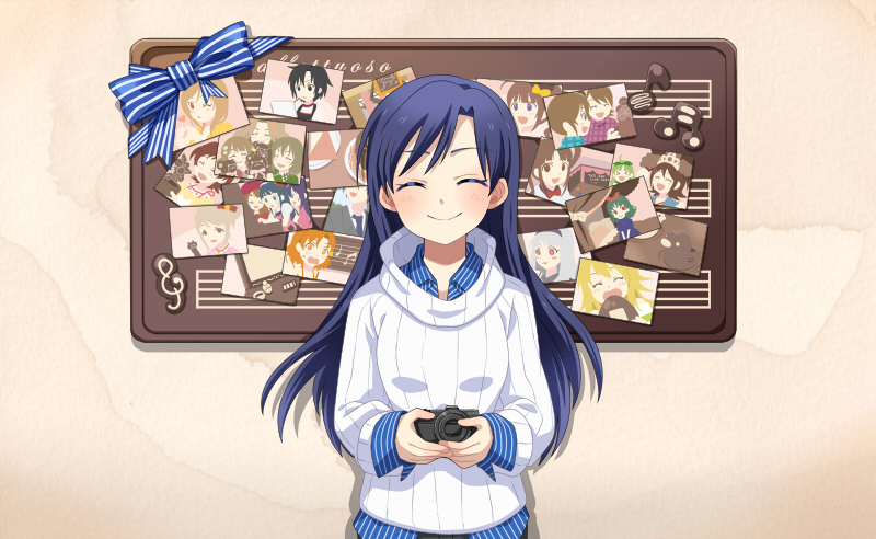 6+girls, ^_^, black_eyes, black_hair, blonde_hair, blue_hair, camera, closed_eyes, hairband, hoshii_miki, idolmaster, idolmaster_cinderella_girls, kikuchi_makoto, kisaragi_chihaya, long_hair, multiple_girls, ppsp0305, producer_(idolmaster), shijou_takane, short_hair, silver_hair, smile, sweater, violet_eyes