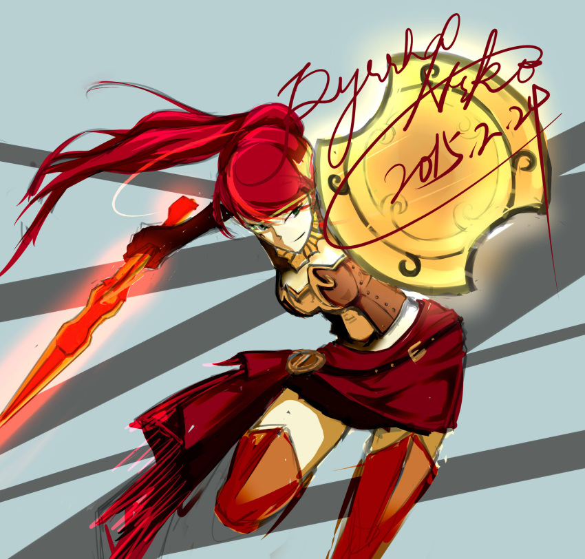 1girl, argentate_ragazzo, belt, black_gloves, breastplate, buckle, character_name, dated