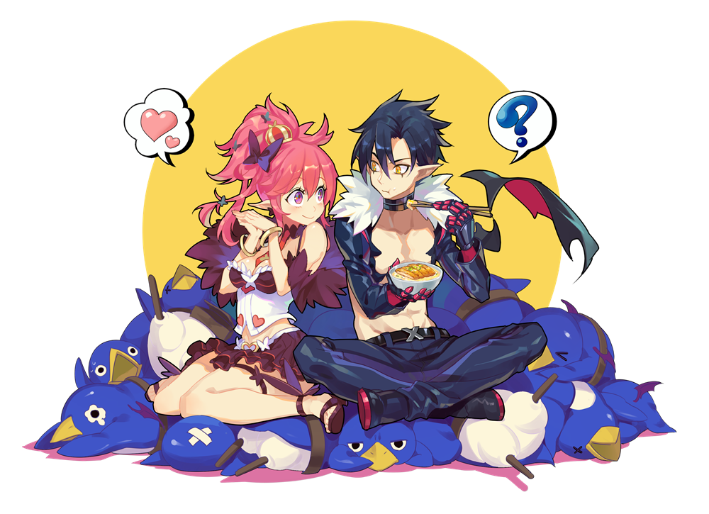 1boy, 1girl, :t, ?, belt, bird, black_bow, black_hair