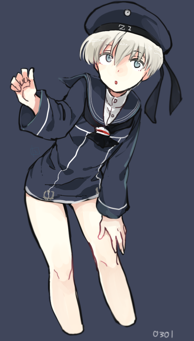 blue_eyes, hat, kantai_collection, long_sleeves, nakagomiyuki415, sailor_hat, short_hair, silver_hair