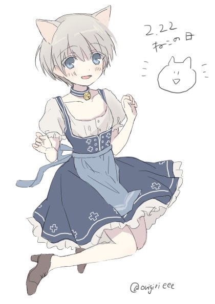 00tuma00, animal_ears, blue_eyes, cat_ears, dirndl, dress, german_clothes, kantai_collection, short_hair, silver_hair, z1_leberecht_maass_(kantai_collection)