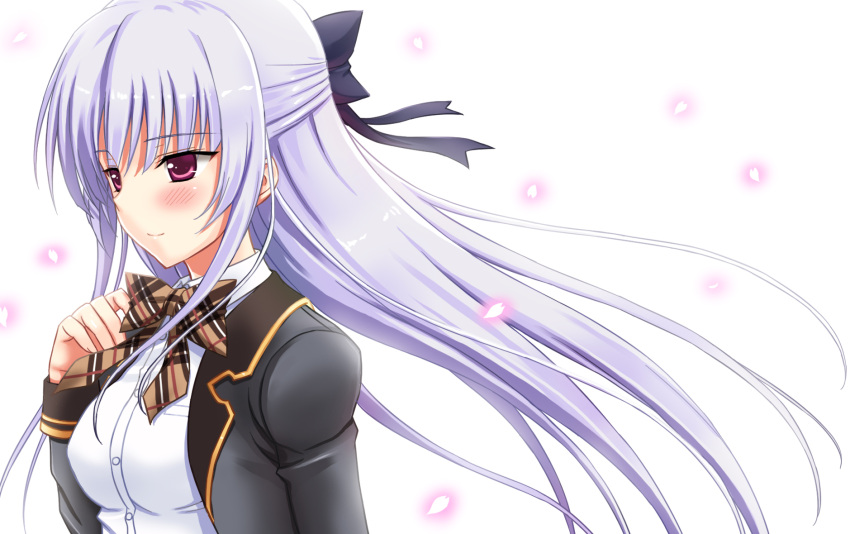 1girl, black_bow, black_ribbon, blush, bow, bowtie, hair_bow, hair_ribbon