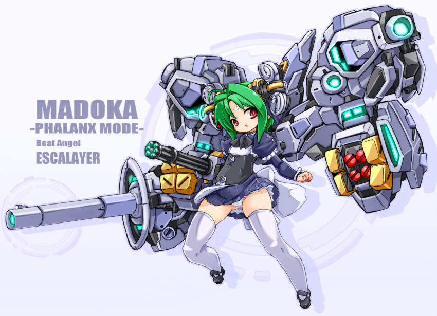 1girl, beat_angel_escalayer, black_shoes, black_skirt, character_name, copyright_name, facial_mark, forehead_mark