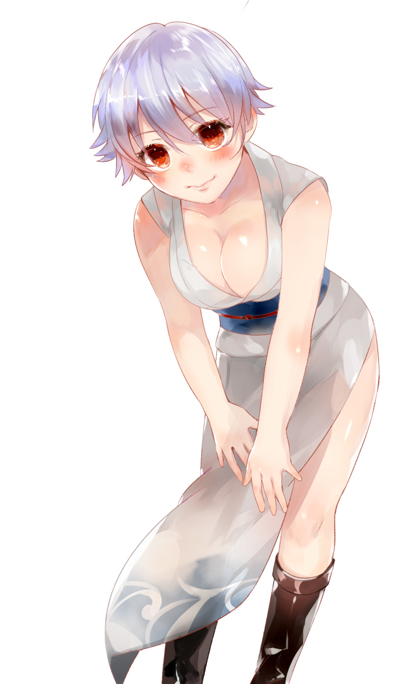 1girl, bent_over, breasts, cleavage, genderswap, gintama, highres, japanese_clothes