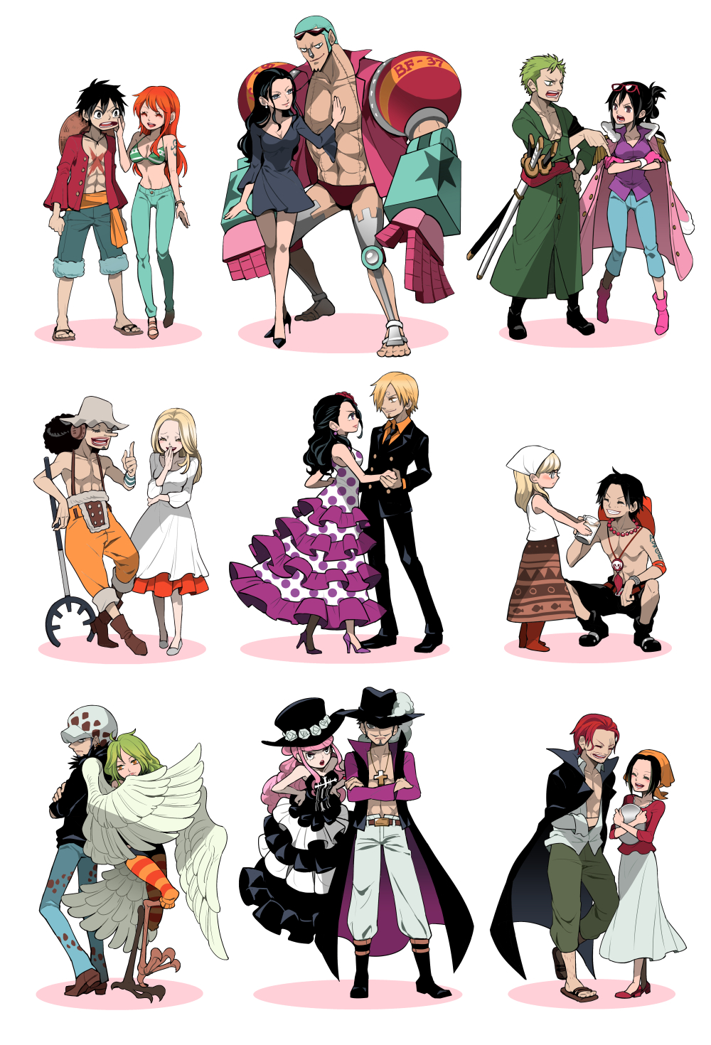6+boys, 6+girls, bandana, black_hair, blonde_hair, blue_hair, blush, cape