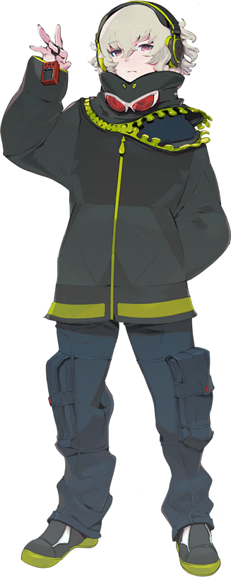 1boy, black_headphones, black_jacket, black_pants, black_shoes, blonde_hair, digimon, digimon_world_-next_0rder-, digital_monster, goggles, goggles_around_neck, headphones, holding, jacket, official_art, pants, red_goggles, shoes, sneakers, solo, taiki_(luster), transparent_background, tsuzuki_shouma, violet_eyes