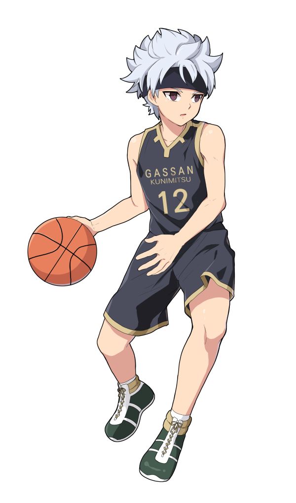 1boy, basketball, basketball_uniform, gassan_kunimitsu, gassan_kunimitsu_basketball_uniform, headband, ibuki_munemasa, inazuma_eleven_(series), inazuma_eleven_go, inazuma_eleven_go_galaxy, male_focus, open_mouth, short_hair, simple_background, solo, sportswear, t_(toddy_t), white_background