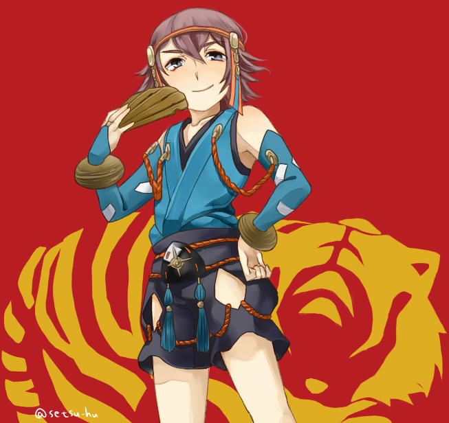 1boy, artist_name, brown_hair, fan, fire_emblem, fire_emblem_if, red_background, setsu_hu