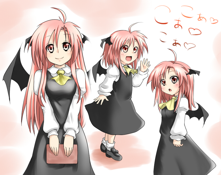 ahoge, bat_wings, book, child, happy, head_wings, koakuma, miki_plus
