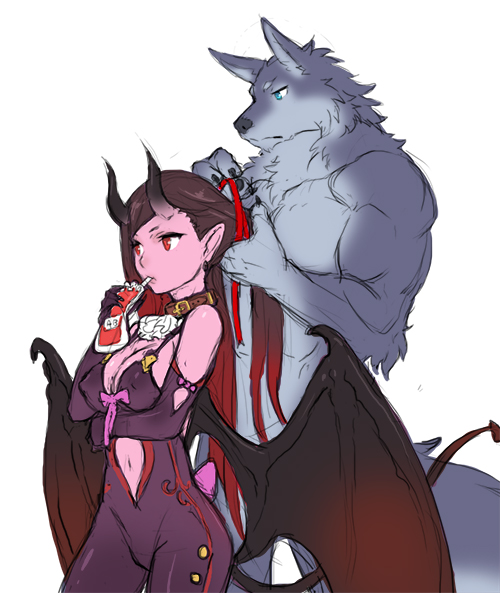 1girl, animal_ears, furry, horns, jacketbear, long_hair, navel, nude