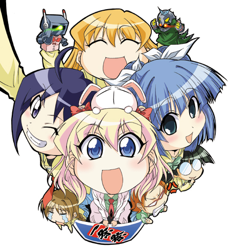 blue_eyes, box, bunny, closed_eyes, fisheye, glasses, grin, hand_puppet