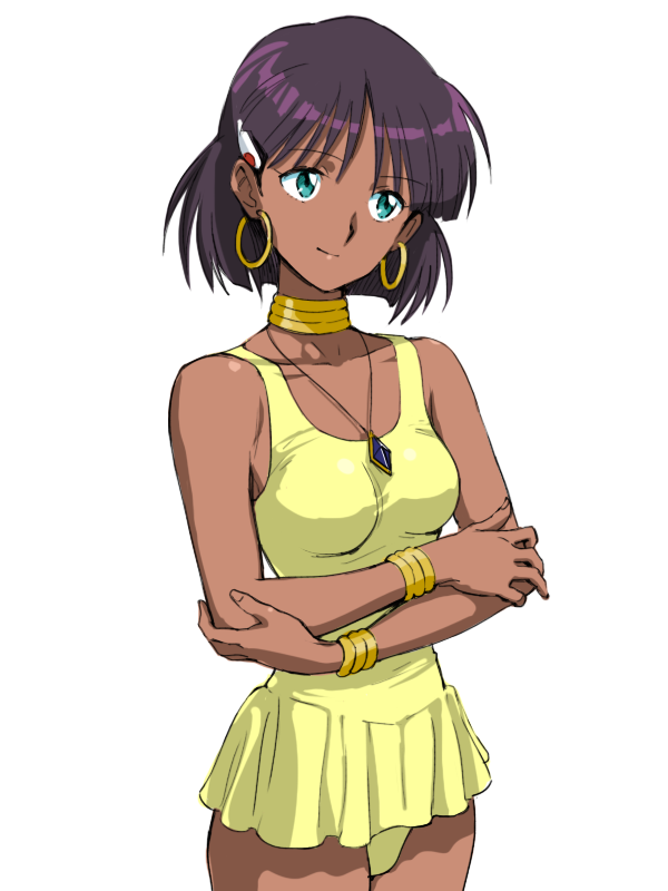 1girl, black_hair, dark_skin, fushigi_no_umi_no_nadia, green_eyes, jewelry, kei-co, nadia