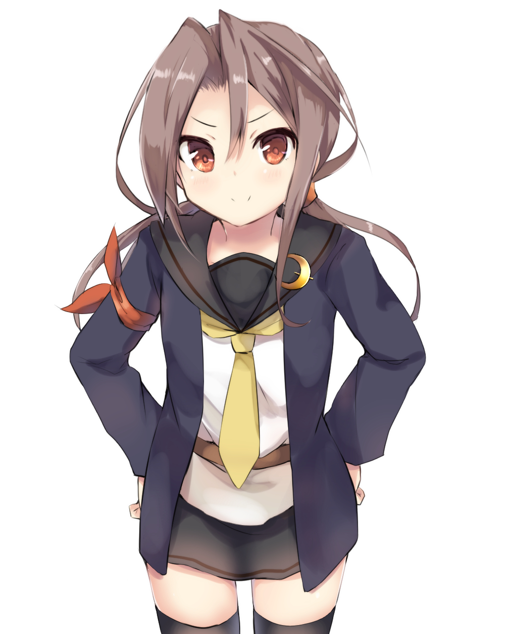 >:), 1girl, alternate_costume, alternate_hairstyle, amano_kouki, brown_eyes, brown_hair, c: