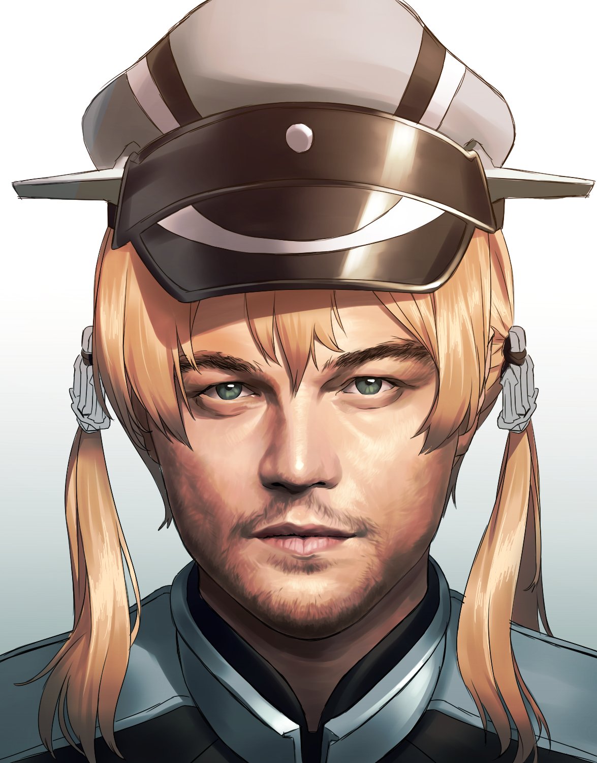 1boy, beard, blew_andwhite, blonde_hair, facial_hair, hat, highres, kantai_collection