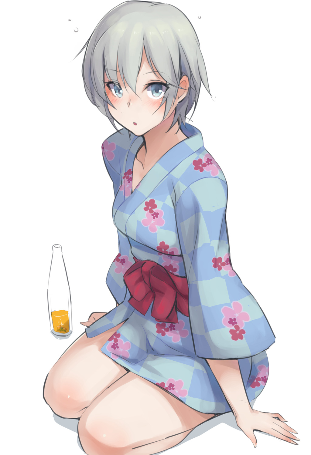 1girl, anastasia_(idolmaster), bare_legs, blue_eyes, highres, idolmaster, idolmaster_cinderella_girls, japanese_clothes