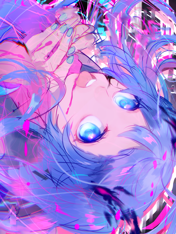 1girl, blue_eyes, blue_hair, ghost_rule_(vocaloid), hatsune_miku, long_hair, pakkuncho, tongue