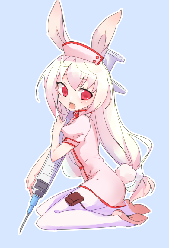 1girl, animal_ears, bunny_tail, hat, kirara_ookami, kyuuri_(miyako), large_syringe, long_hair